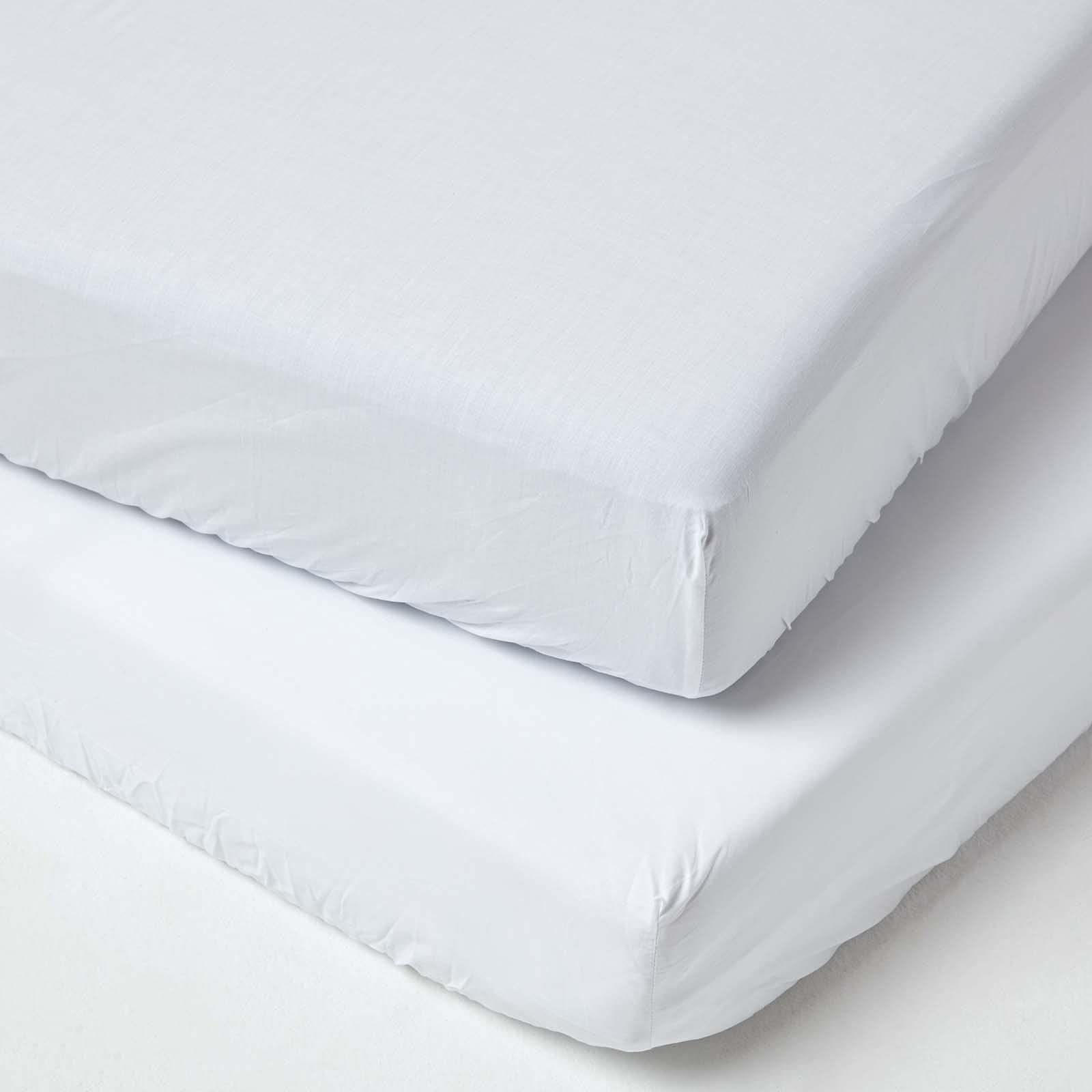 HOMESCAPES White Cot Fitted Sheets 60 x 120 cm 2 Pack 100% Egyptian Cotton Percale Soft Hypoallergenic Cot Sheet with Fully Elasticated Skirt Breathable Easy Care 200 TC 400 Thread Count Equivalent