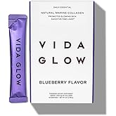 Vida Glow Marine Collagen Powder - Anti Aging Supplement with Collagen Peptides, Promotes Glowing Skin, Strong Nails, Healthy Hair | 30 Servings, Original Flavor (One Size, Blueberry)