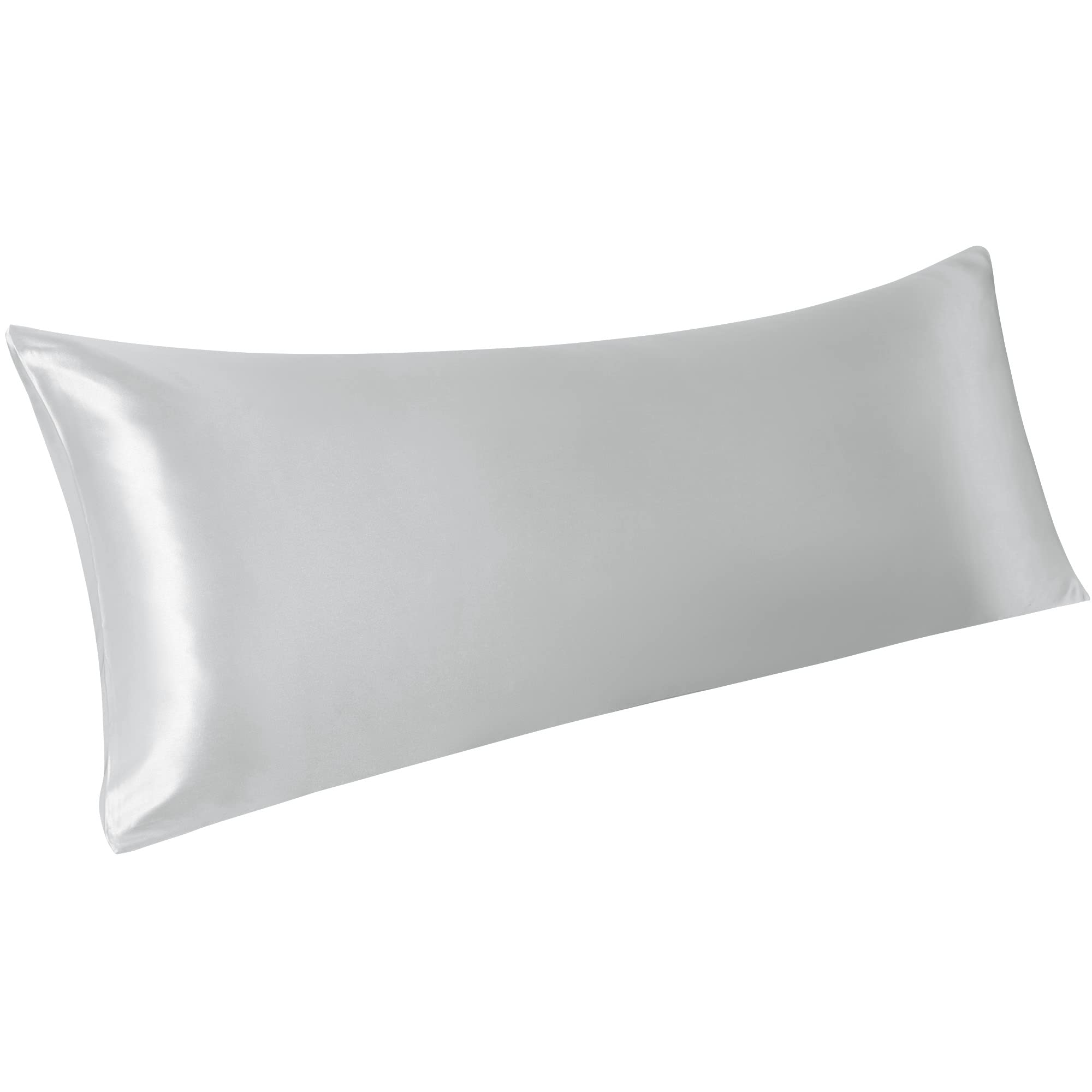 PiccoCasa 1 PC Satin Body Pillowcases for Hair and Skin, Luxury Silky Pillow Cover Luxury Long Satin Pillow Cases with Envelope Closure Silver 20"x55" (4ft 6in)