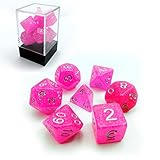 Bescon Intensive Glitter Dice 7pcs Set PINK PRINCESS, Novelty RPG Dice Set d4 d6 d8 d10 d12 d20 d%, Brick Box Packaging