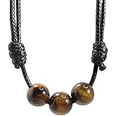 Luck Strings Tigers Eye Beaded Pendant Necklace with Adjustable Wax Nylon Cord - Handmade Choker for Men & Women | Chakra Healing, Spiritual Protection, Yoga Jewelry