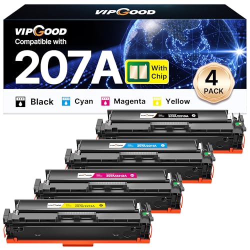 VIPGOOD 207A with Chip Compatible Toner Cartridges for HP 207A 207X Toner for HP Color LaserJet Pro MFP M283fdw M255dw M282nw M283cdw M255dw M283fdn M255nw W2210A (Black Cyan Yellow Magenta, 4-Pack)