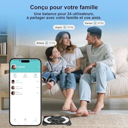 Balance Pèse Personne, Healthkeep Balance Impédancemètre Bluetooth Balance Connectée Haute Précision avec App 13 Indicateurs pour Andriod et iOS Max 180kg/400lb/28st, 28 * 28CM - Marbre Noir