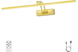 Elavika 24 inch Picture Light Battery Operated for Wall, Wireless Art Lights for Painting with Remote, 6400mAh Cordless LED Gallery Lighting, Dimmable for Display Frame Lights, Gold