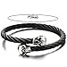 Elastic Adjustable Mens Skull Bangle Bracelet Steel Twisted Cable Cuff Bracelet Silver Black