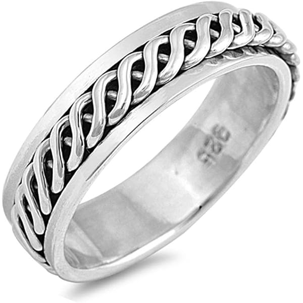 Oxidized Spinner Weave Mesh Ring - .925 Sterling Silver Band, Sizes 7-13, Unisex Sterling Silver Jewelry