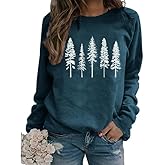 FCDIED Womens Funny Pine Tree Camping Sweatshirt Casual Fall Outdoor Hiking Pullover Travel Long Sleeve O-Neck Pullover Tops
