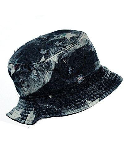 NYFASHION101 Assorted Premium Headwear Crushable Bucket Hat - Star Print Vintage Jean, S/M