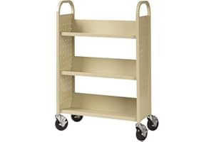HIRSH INDUSTRIES Hirsh Rolling Library or Home Office Single-Sided Sloped Shelves Book Cart with Lockable Wheels in Putty