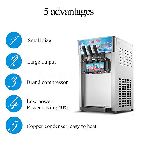 Ice Cream Machine Commercial 1200W Soft Serve Ice Cream Machine LCD Display Ice Cream Maker Sorbet/ Frozen Yogurt / Gelato/ with 3 Flavor 110V (210022) - Thumbnail 5
