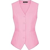 MINTLIMIT Fully Lined Waistcoats for Women Sleeveless Button Down V-Neck Fitted Vest Waistcoat(Light Pink M)