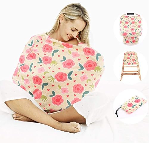 IVANKEE Baby Car Seat Covers Canopy,4 In 1 Nursing Breastfeeding Covers,High Chair Covers,Shopping Chart Cover,Lightweight,Breathable,Rose Lover