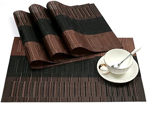 PVC Placemats, Susaneey Stitching Stain Resistant Eat Mat Weaving Art for Table Heat Crossweave Woven Vinyl Insulation Non-slip Placemat set of 4 Piece