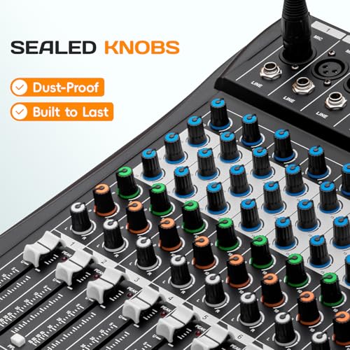 XTUGA CT80 8 Channel Audio Mixer for PC Recording Professional Sound Board Built-in Digital Effect Studio Mixer with 48V Phantom Power RCA Input Output MP3Bluetooth EQ