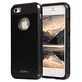 iphone 5s Case, iphone 5 Case,iPhone SE TPU + Pc Dual Layer Hybrid Fashion Shockproof Soft Hard Defender Case Cover for Apple iphone 5/5s (Black-Black)