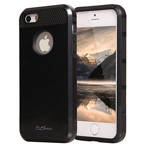 iphone 5s Case, iphone 5 Case,iPhone SE TPU + Pc Dual Layer Hybrid Fashion Shockproof Soft Hard Defender Case Cover for Apple iphone 5/5s (Black-Black)