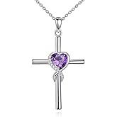 AINFQY S925 Sterling Silver Cross Necklace for Women Birthstone Necklace Heart Infinity Cross Pendant Necklace Christmas Valentines Day Gifts Birthday Holiday Gifts for Her, 18"+2" Inches