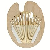 US Art Supply 12 Piece Brush Set with 9 x 12 inch Wood Palette