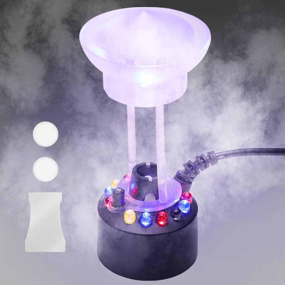 Indoor Fountains & Accessories - SUMBLIME Mist Maker Fogger with LED Lights, Mini Plastic Fog Machine Atomizer with Mist Maker Disc for Water Fountain Pond Halloween Cauldron Rockery Tank Vase Birdbath