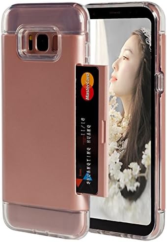 Galaxy S8 Plus Wallet Case,Spsun Shock-Resistant Hybrid Dual Layer Hard Shell Skin Clear Soft TPU Rubber Bumper with ID/Card Credit Holder Slot Protective Cover For Samsung Galaxy S8 Plus- Rose Gold