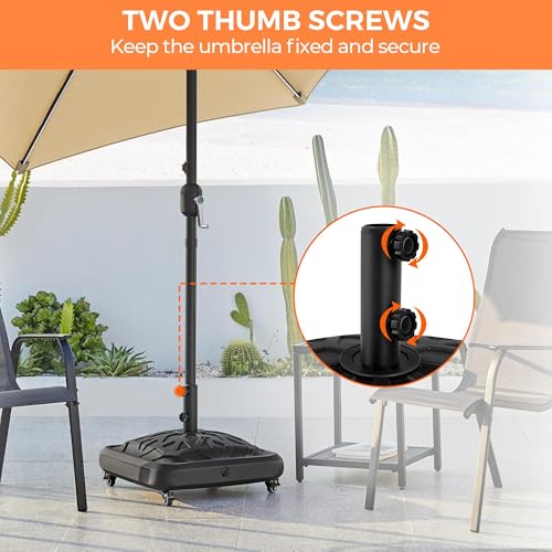 Yaheetech Fillable Mobile Umbrella Base, Heavy Duty Patio Umbrella Pole Holder for Outdoor 4 Wheels, 4 Locks 2 Knobs 123lb Capacity for Deck, Poolside, Garden, Black-Checkered