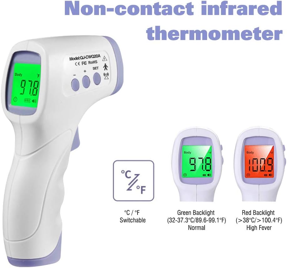 Volferda Non Contact Digital Infrared Forehead Thermometer LED Display Ear Smart Sensor Accurate Instant Reading Temperature Measure with Fever Alarm for Baby Adult Surface of Objects-CE FCC RoHS FDA