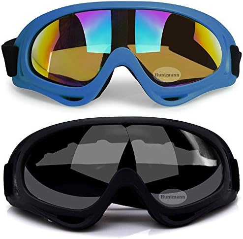 2Pcs Ski Goggles, Snowboard Skate Goggles UV Protective Cycling Goggles Combat Goggles for Skiing, Snowboarding, Driving and Cycling (Blue Frame Colorful Lenses+ Black Frame Grey Lenses)