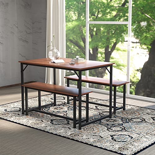 BAHOM Dining Room Table Set with Two Benches, 3 Piece Kitchen Table Set