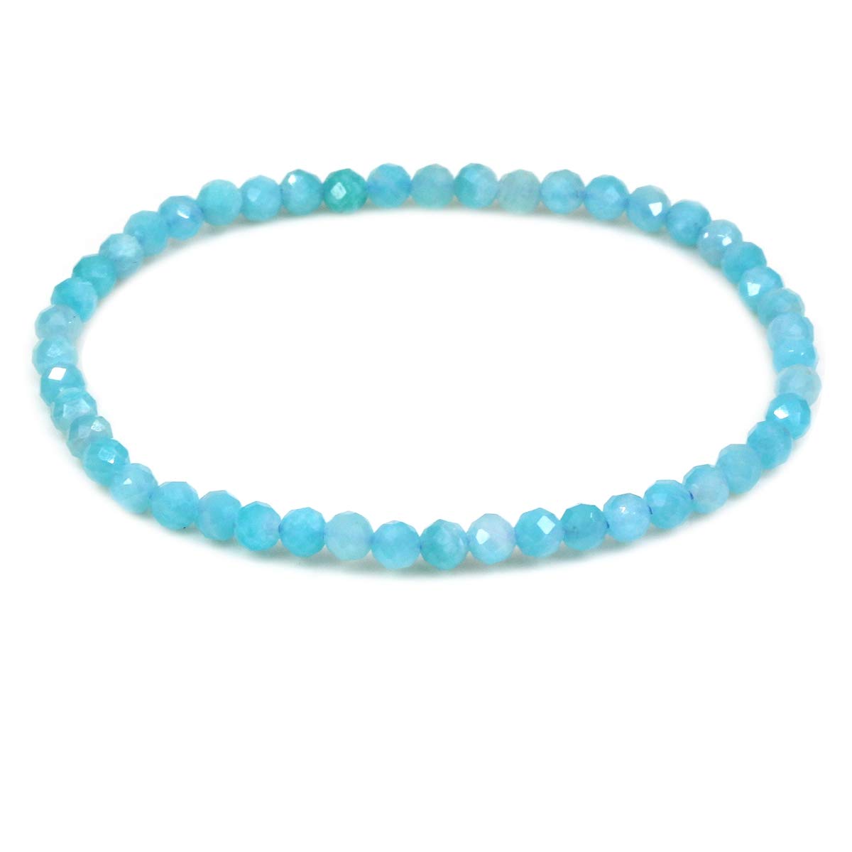 CHENYUE Natural Faceted A Grade Blue Amazonite 4mm Round Beads Stretch Bracelet 7" Unisex