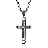 ZRAY Philippians 4:13 Cross Necklace for Men Strength Bible Verse I CAN DO ALL THINGS Pendant Stainless Steel Chain Meaningful Jewelry Gift for Boy