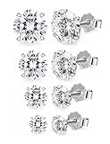 FUNRUN JEWELRY 4 Pairs Sterling Silver Stud Earrings for Women Men CZ Earring Piercing Hypoallergenic (A:4 pairs cubic zirconia)