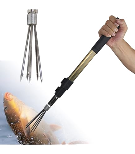 Dutiplus Telescopic Fish Gaff With 1~5 Teeth Assorted Harpoons Barbed, Sea And Ice Fishing Spear Gig For Hunting Fish Frog Mole - 5ft Long (2 Teeth+4.5ft Telescopic Rod