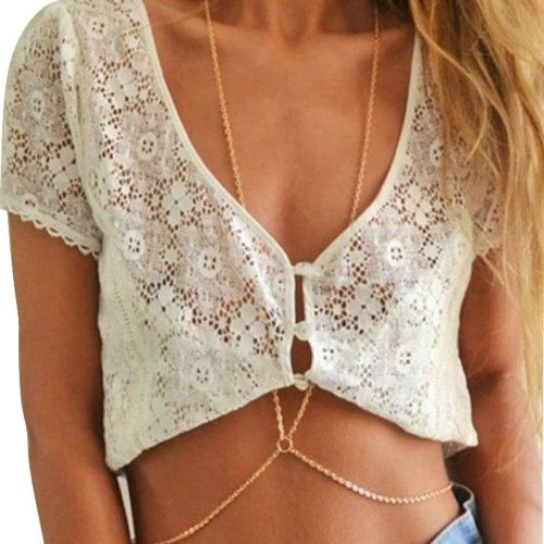 JOVANA Women Bikini Beach Cross Crossover Harness Necklace Waist Belt Belly Body Chain - Thumbnail 3