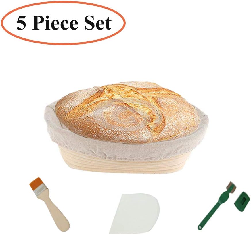 8 Inch Oval Proofing Basket, Pure Natural Rattan Bread Proofing Basket Suitable for Professionals or Home Bakers-Set of 5 Piece.