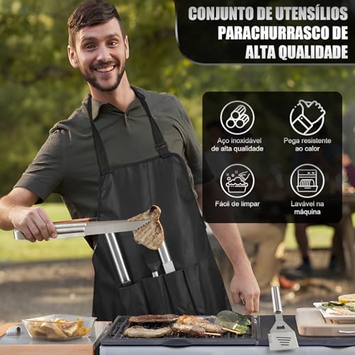 Gavzrt Kit Churrasco, Kit Churrasco 21 Peças, Kit Churrasco Inox, Conjunto Completo de Ferramentas de Churrasco Doméstico, Faca de Churrasco, Kit Churrasco Com Maleta de Alumínio Presente