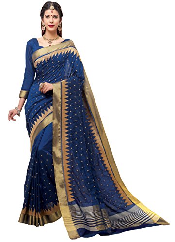 Women's Beautiful Navy Blue Fancy Silk Saree with scarf RU26