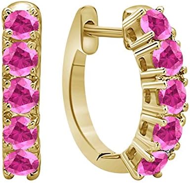 Beautiful 1.00 Carat Round Cut Lab Created Pink Sapphire Alloy Ladies Hoop Earring In 14K Yellow Gold Plated Women's Fashion Jewelry