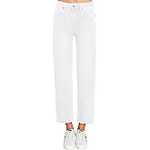 KDF Women's Cropped Straight Leg Jeans - High Waisted Jeans for Women 7/8 Length Denim Pants with Crop Hem White Size 12