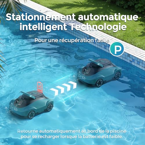 Pool Robot, Wireless Pool Vacuum Cleaner, 180 Min Autonomy, Powerful Suction, Intelligent Navigation, Ultra-Fine Filtration, Self-Parking, Wireless Pool Robot for Above Ground Pools 200 m²