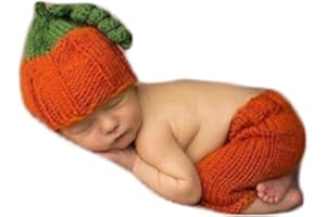 VEDORY Fashion Newborn Baby Photography Shoot Boy Girl Photo Shoot Outfits Crochet Knit Costume Halloween Clothes Pumpkin Hat Pants