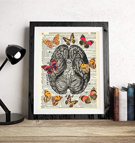 Butterflies On The Brain Upcycled Vintage Dictionary Art Print 8x10