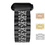 For Apple Watch Rhinestones Bands ([42mm Metal Rhinestones Bands] Black, Wrist Size 3.5
