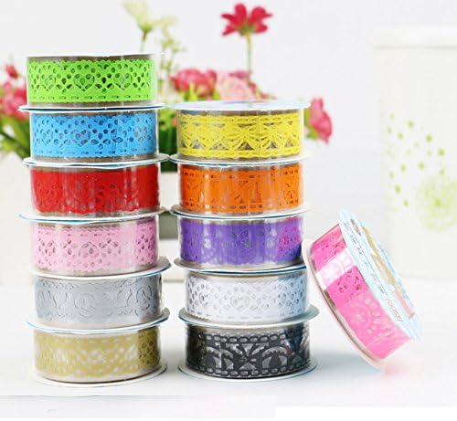 Multicolor Hollow Washi Lace Pattern Self-adhesive Lace Tape Sticker for DIY Crafts and Decoration, Set of 12