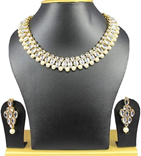 Exclusive Indian Bollywood Party Wear White Stone Pearl Wedding Wear Women Necklace Set