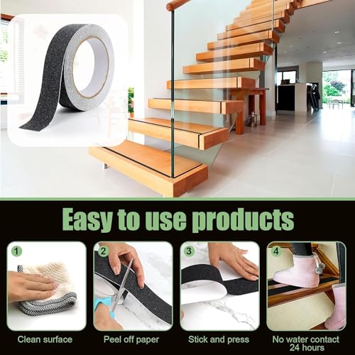 Occewoker Anti Slip Tape, 2 Pcs Non Skid Safety Tape, Grip Tape for Stairs, Steps, Floors, Ramps, Black