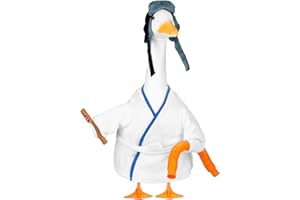 Vzuito Christmas Cousin Porch Goose Outfits 23” Cement Lawn Goose Clothes with Hat Robe Orange Water Pipe & Props, Xmas Patio Garden Geese Costume