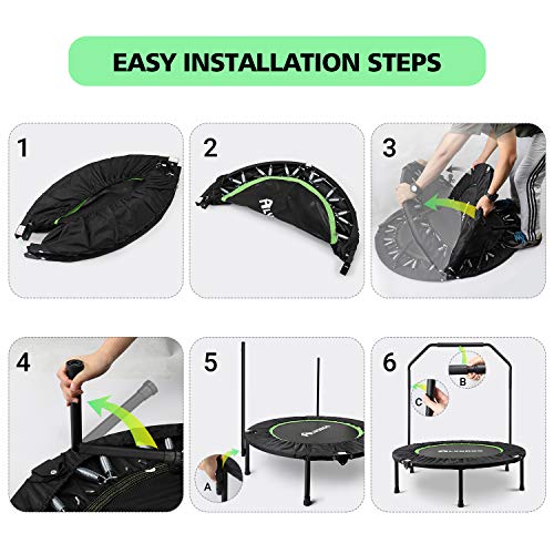 alvorog Fitness Exercise Trampoline with Handrail Portable Foldable Bungee Rebounder Cardio Workout Training Quiet and Safe for Adults Supports Up to 264 lbs - Thumbnail 3