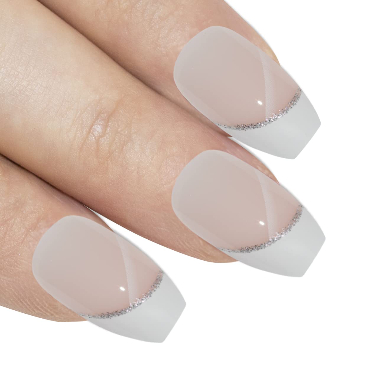 Bling Art Ballerina False Nails White Polished Coffin Fake French Nail Tips