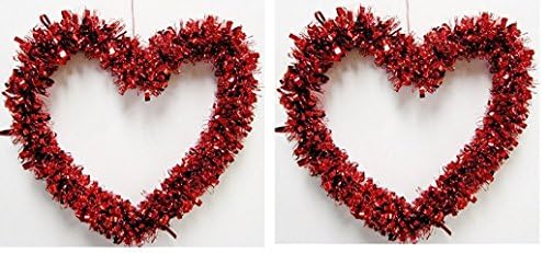 SET OF 2 RED Beautiful 14" Heart Shape hanging Wreath for Valentine Garland Holiday Decoration for party