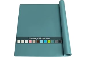 QPIX DIGITAL Extra Large Silicone Countertop Mat, Silicone Table Mat Kitchen Counter Protector Nonslip Heat Resistant Silicone Desk Mat for Crafts Kids Dinner Placemat Pastry Dough Rolling Mat, Dark Green